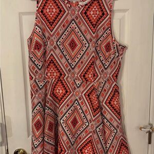 Geometric Red Sleeveless Dress